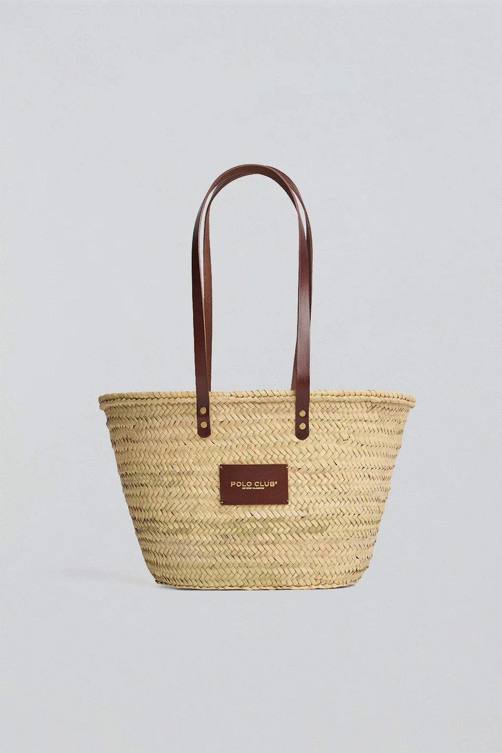 Beige medium straw basket bag with Polo Club logo - Image 5