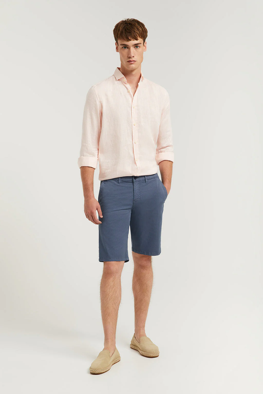 Denim-blue relaxed bermuda with embroidered logo