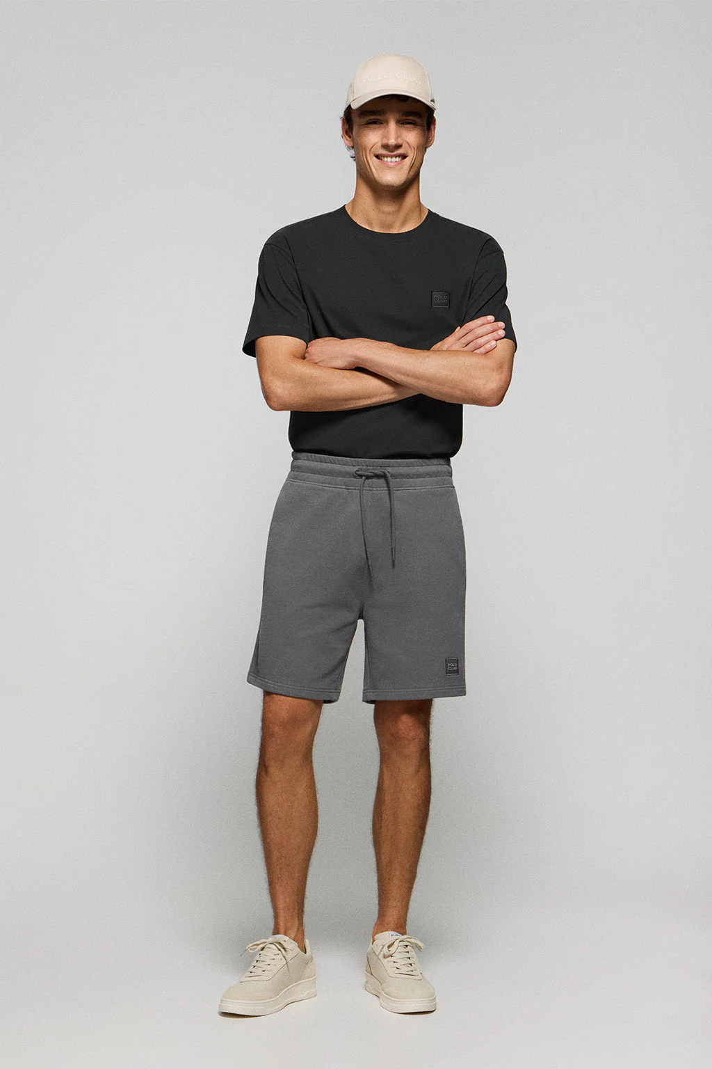 Asphalt-grey cotton Jonas Bermuda shorts with relaxed fit and Polo Club rubberised twill patch