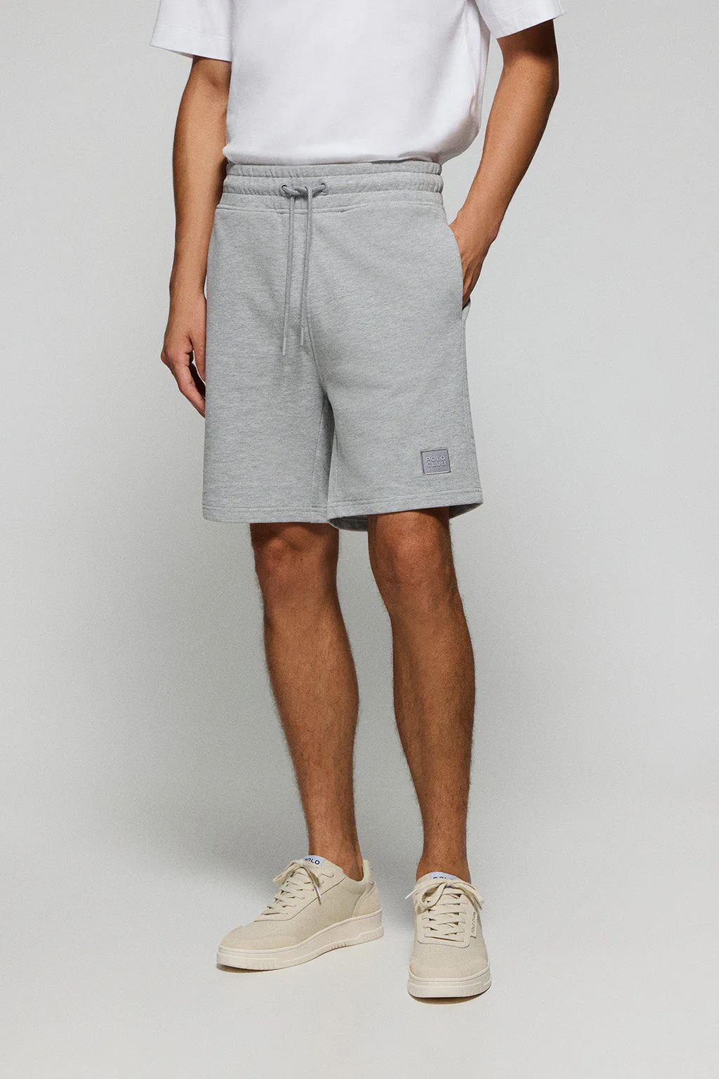 Grey-marl cotton Jonas Bermuda shorts with relaxed fit and Polo Club rubberised twill patch - Image 3