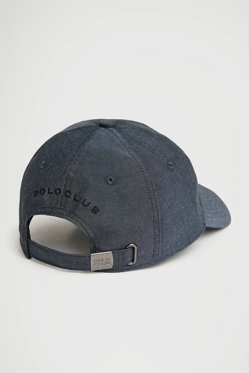 Denim-blue six-panel chambray cap with Rigby Go logo - Image 2