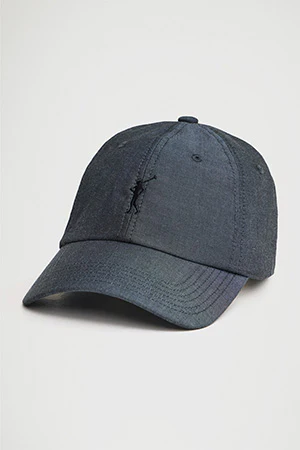 Denim-blue six-panel chambray cap with Rigby Go logo - Image 6