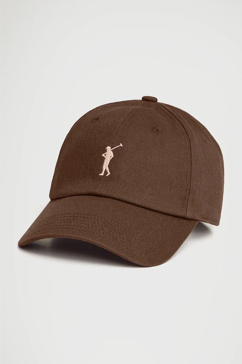 Chocolate six-panel cap with Rigby Go logo