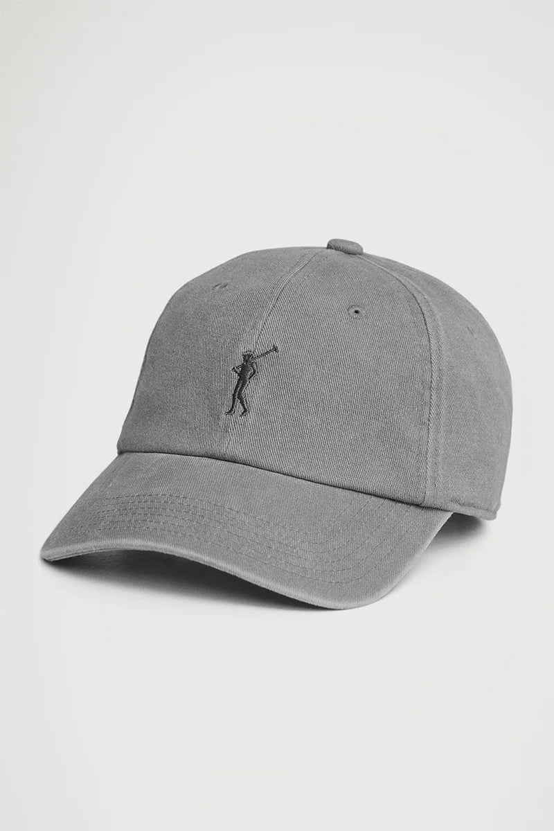 Asphalt-grey six-panel cap with washed effect and Rigby Go logo