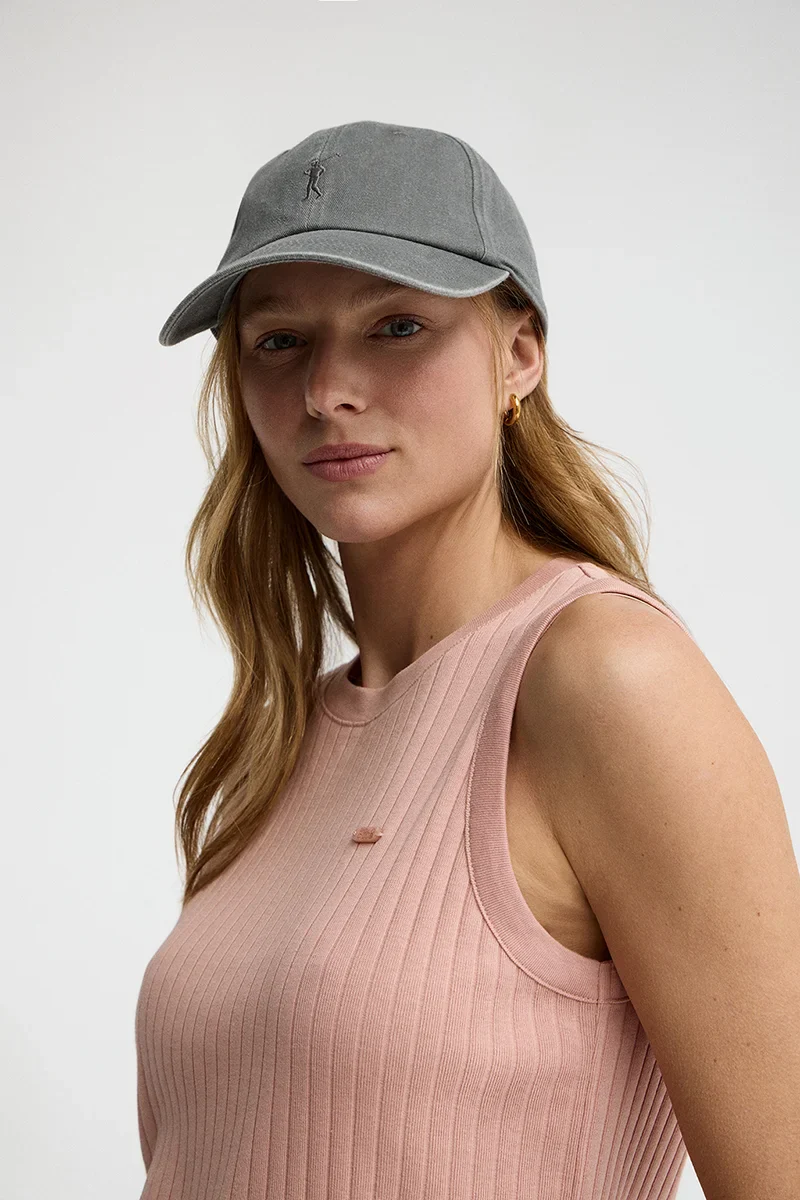 Asphalt-grey six-panel cap with washed effect and Rigby Go logo - Image 3