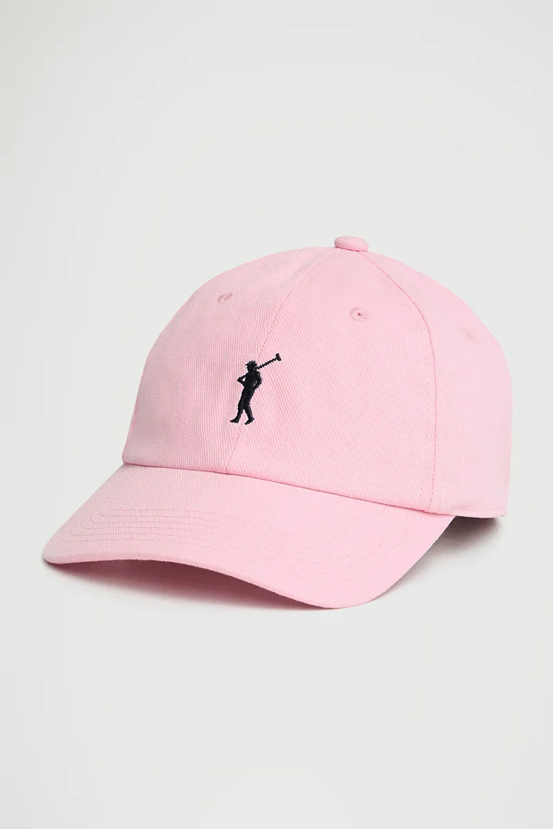 Pink six-panel cap with Rigby Go logo