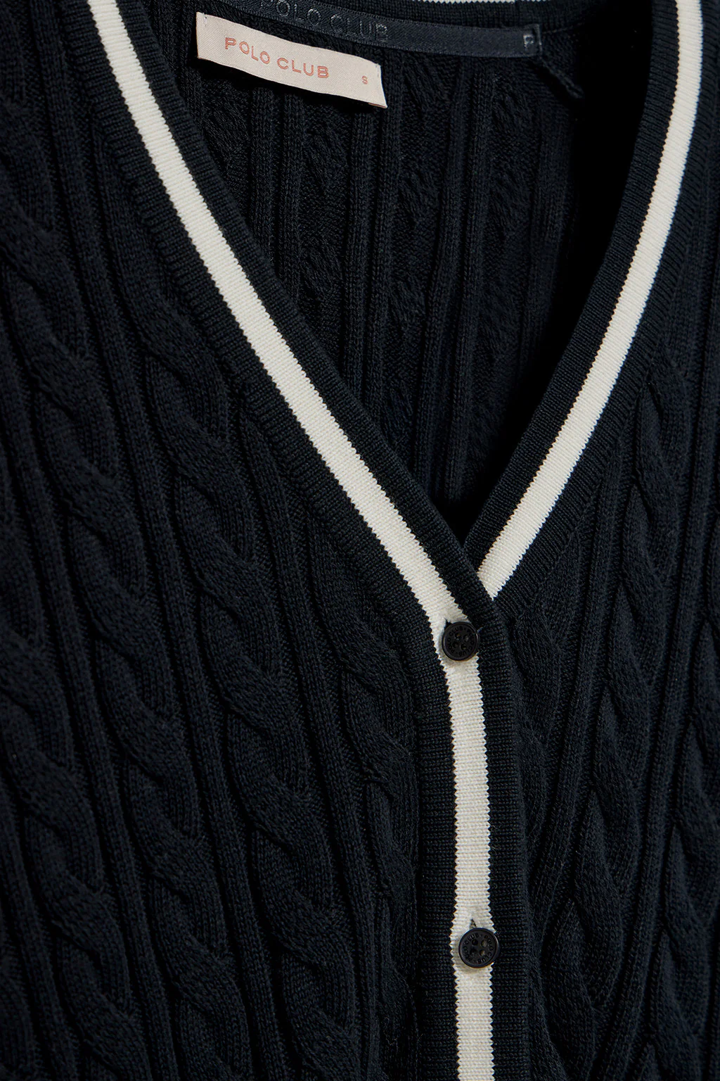 Navy-blue cable-knit short cardigan with buttons and nautical patch - Image 6