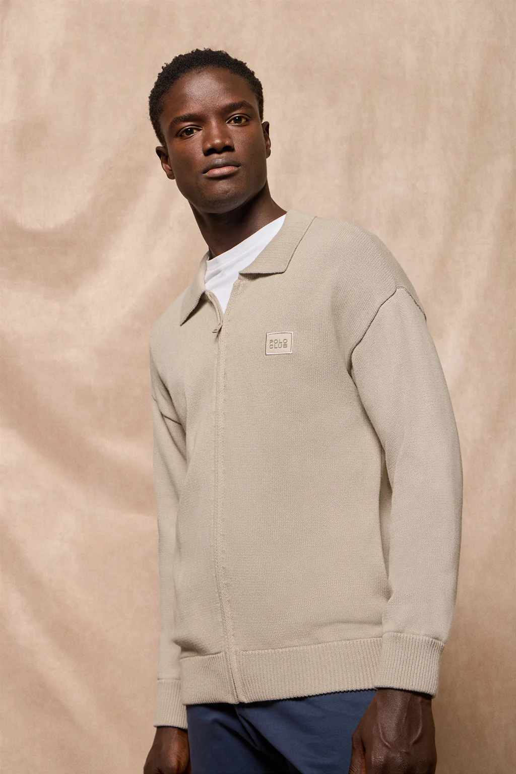 Stone-grey knit cardigan with Polo Club logo - Image 12