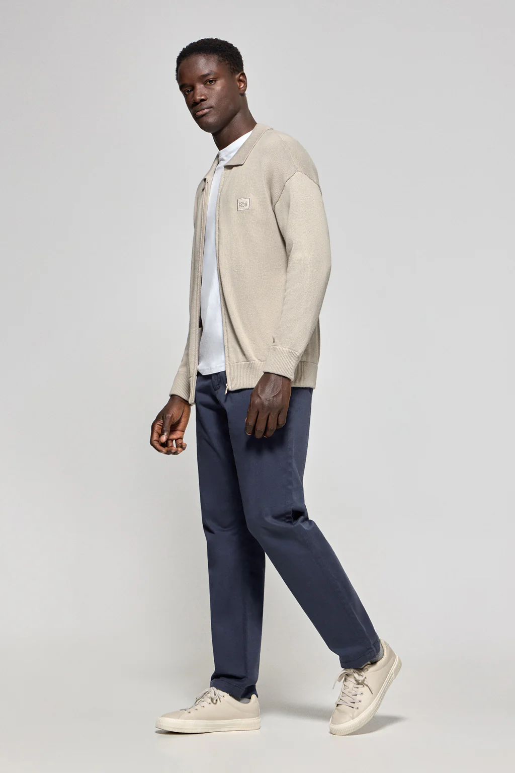 Stone-grey knit cardigan with Polo Club logo - Image 4