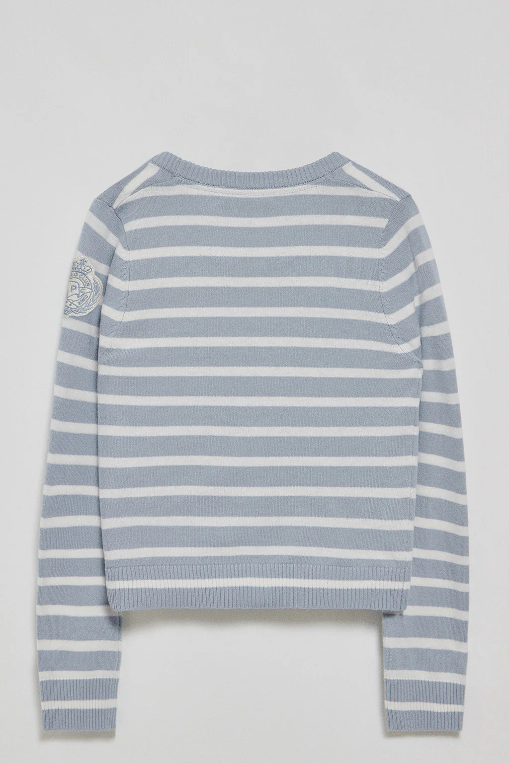 Light-blue striped cardigan with nautical patch - Image 8