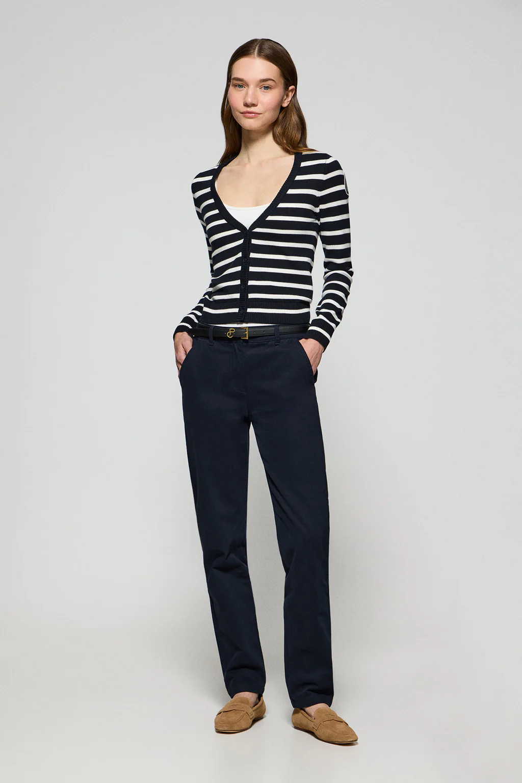 Navy-blue striped cardigan with nautical patch - Image 4