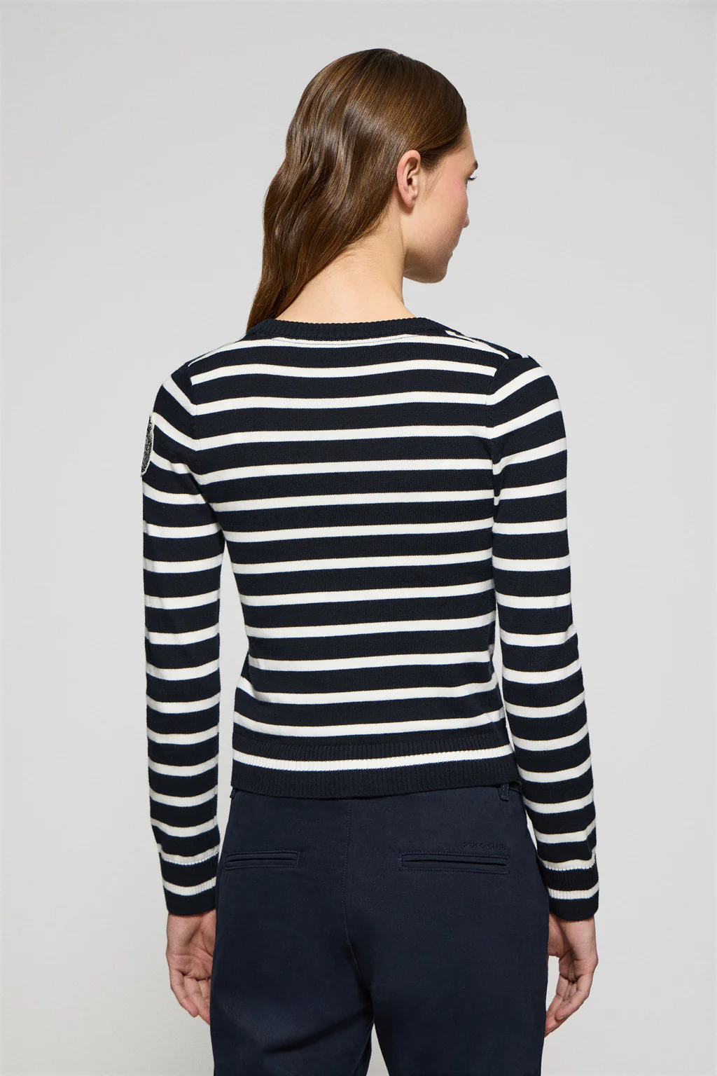 Navy-blue striped cardigan with nautical patch - Image 5