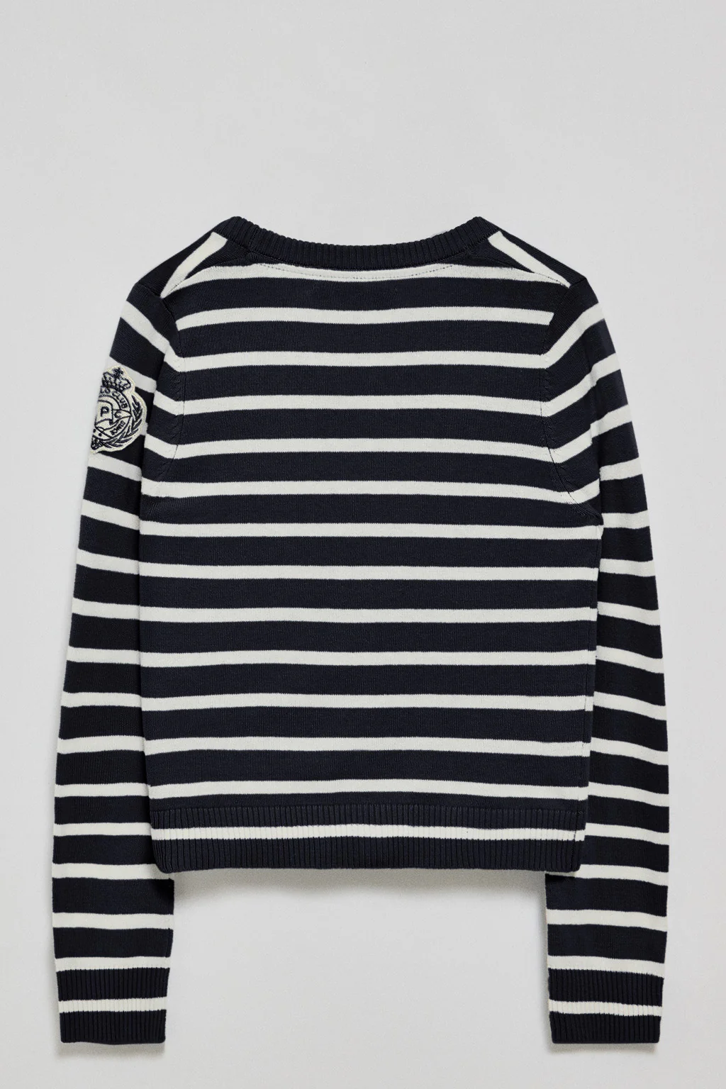 Navy-blue striped cardigan with nautical patch - Image 7