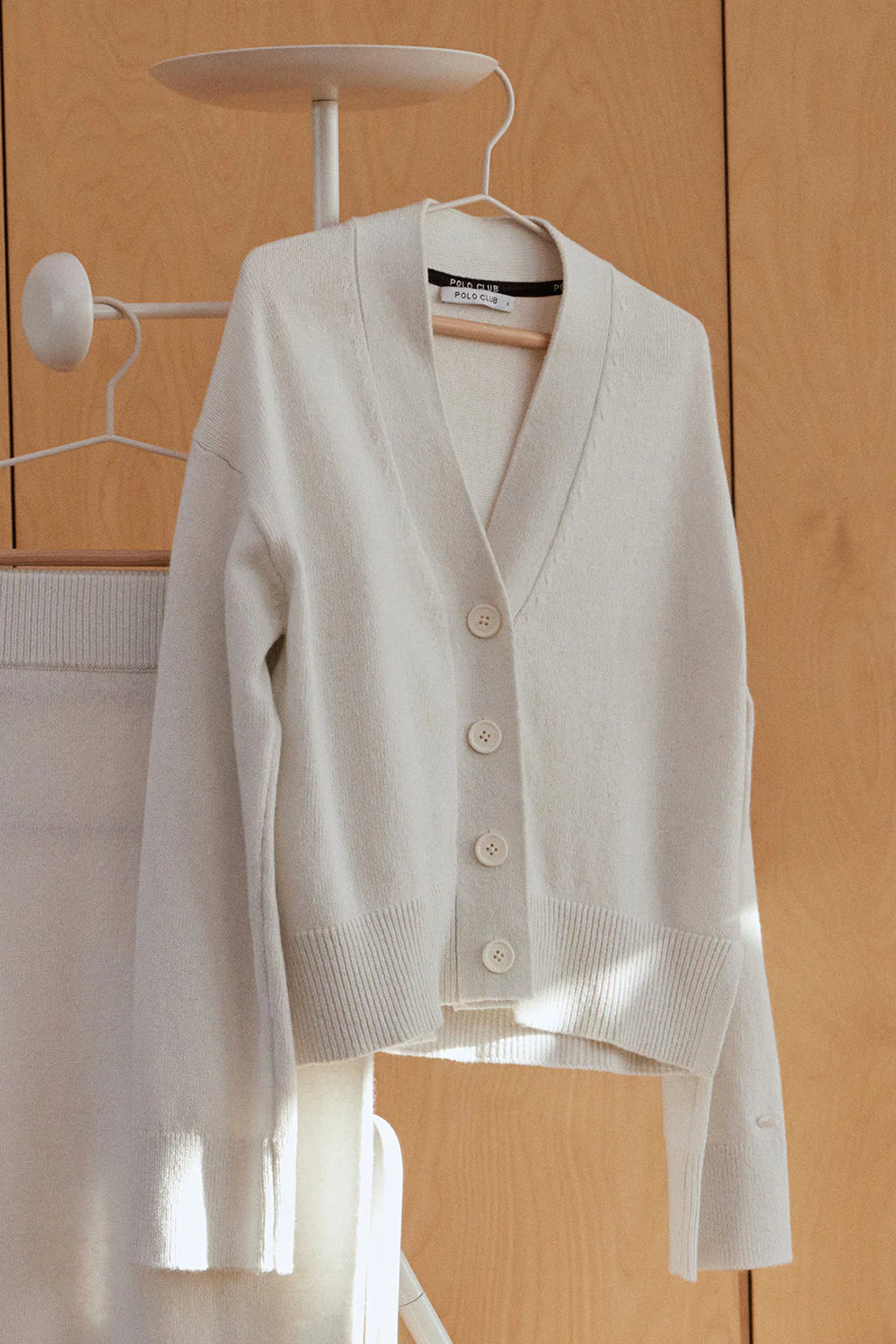 Beige knit cardigan with buttons and Polo Club detail