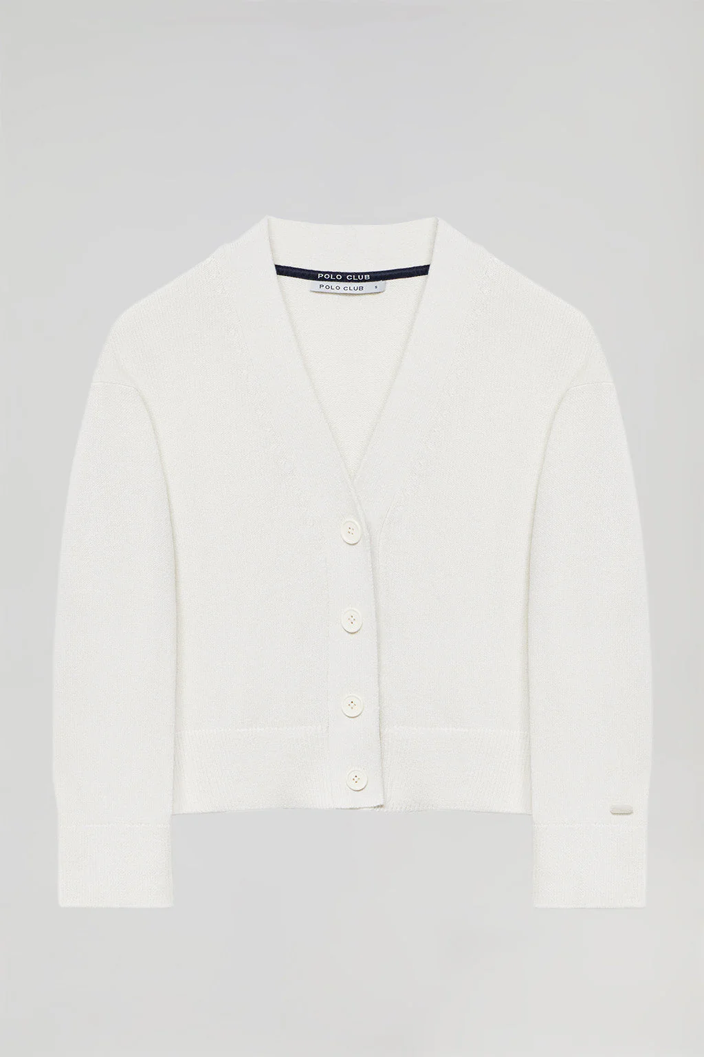 Beige knit cardigan with buttons and Polo Club detail - Image 5