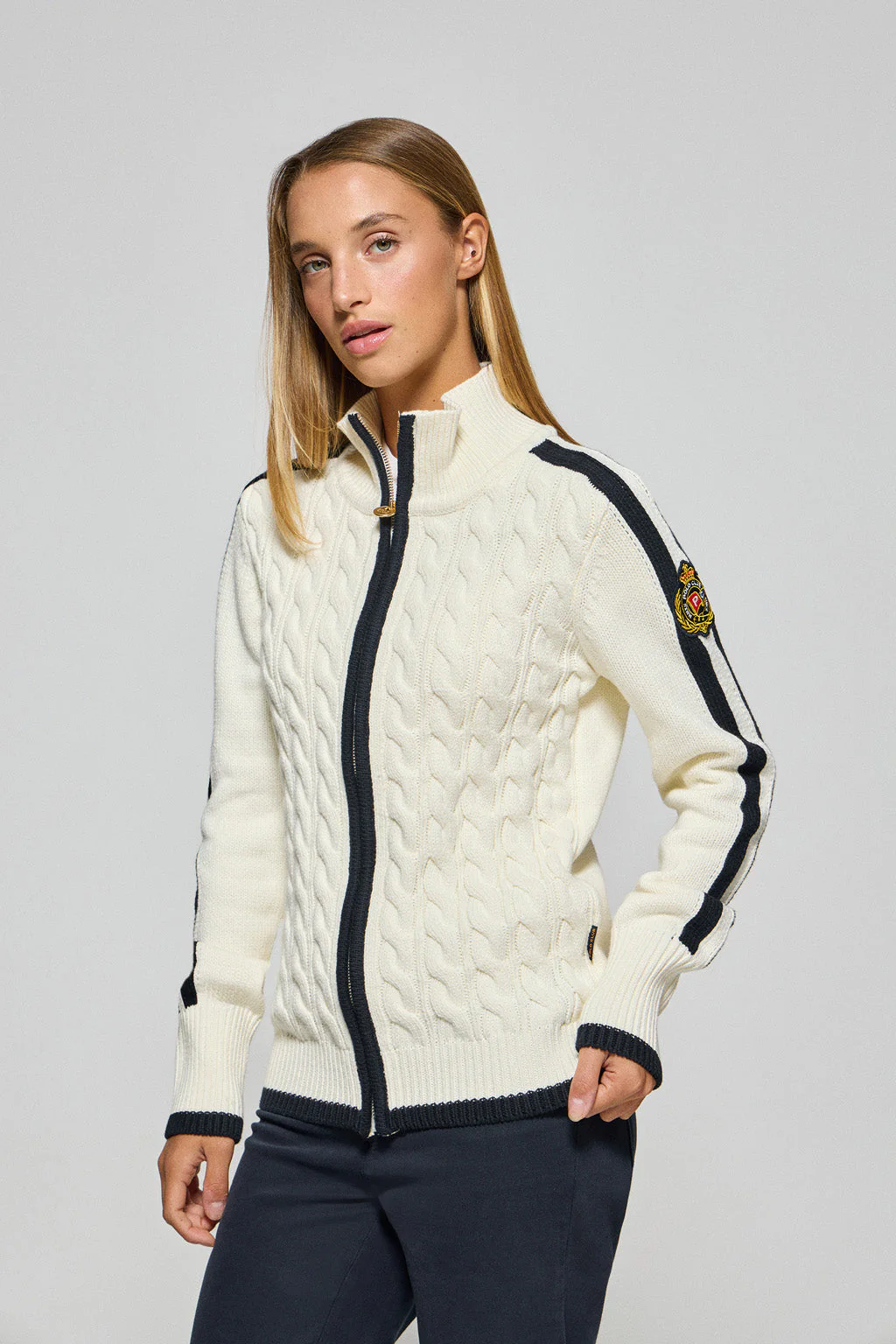 Beige zip cardigan with Nautic Polo Club patch - Image 3