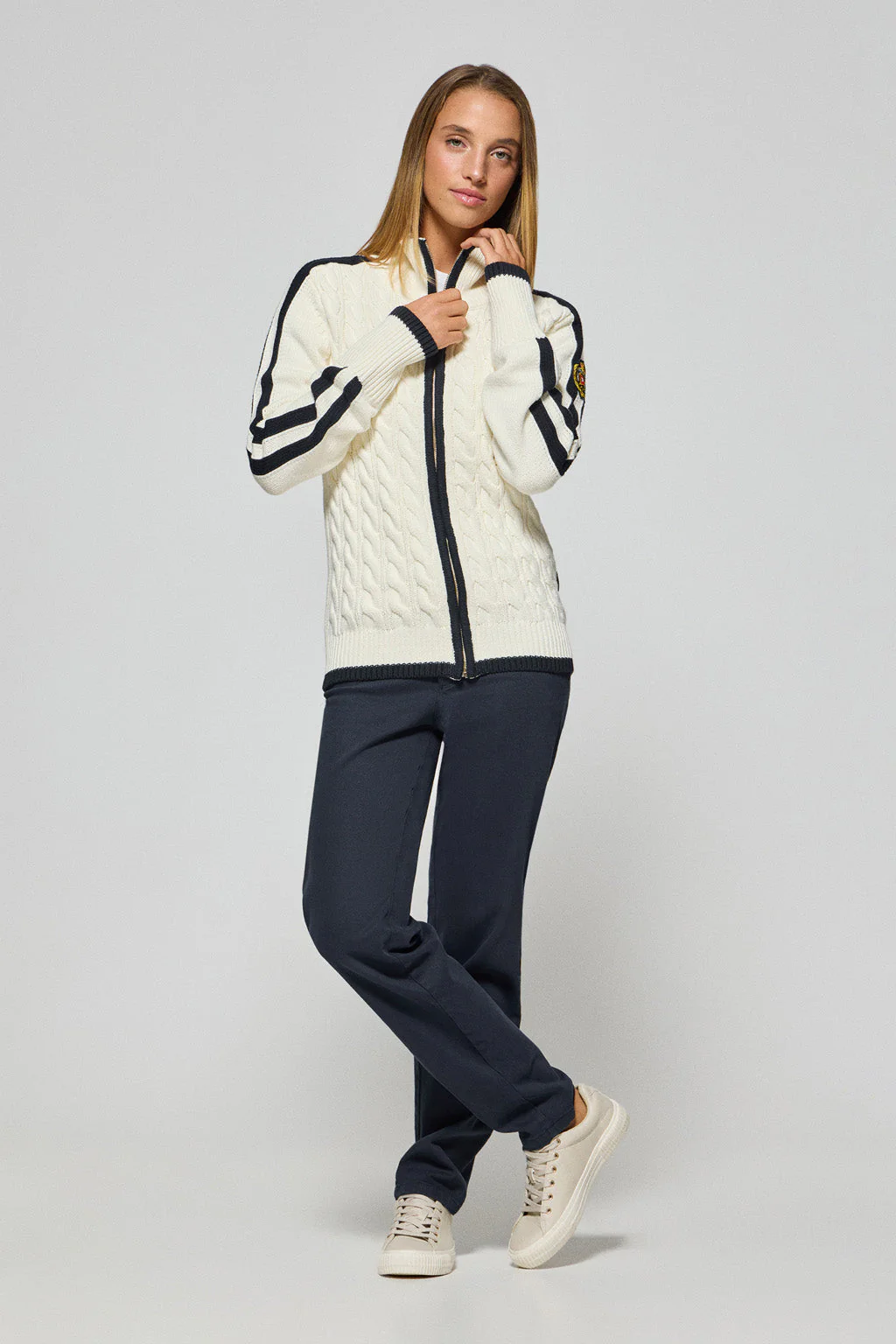 Beige zip cardigan with Nautic Polo Club patch - Image 4