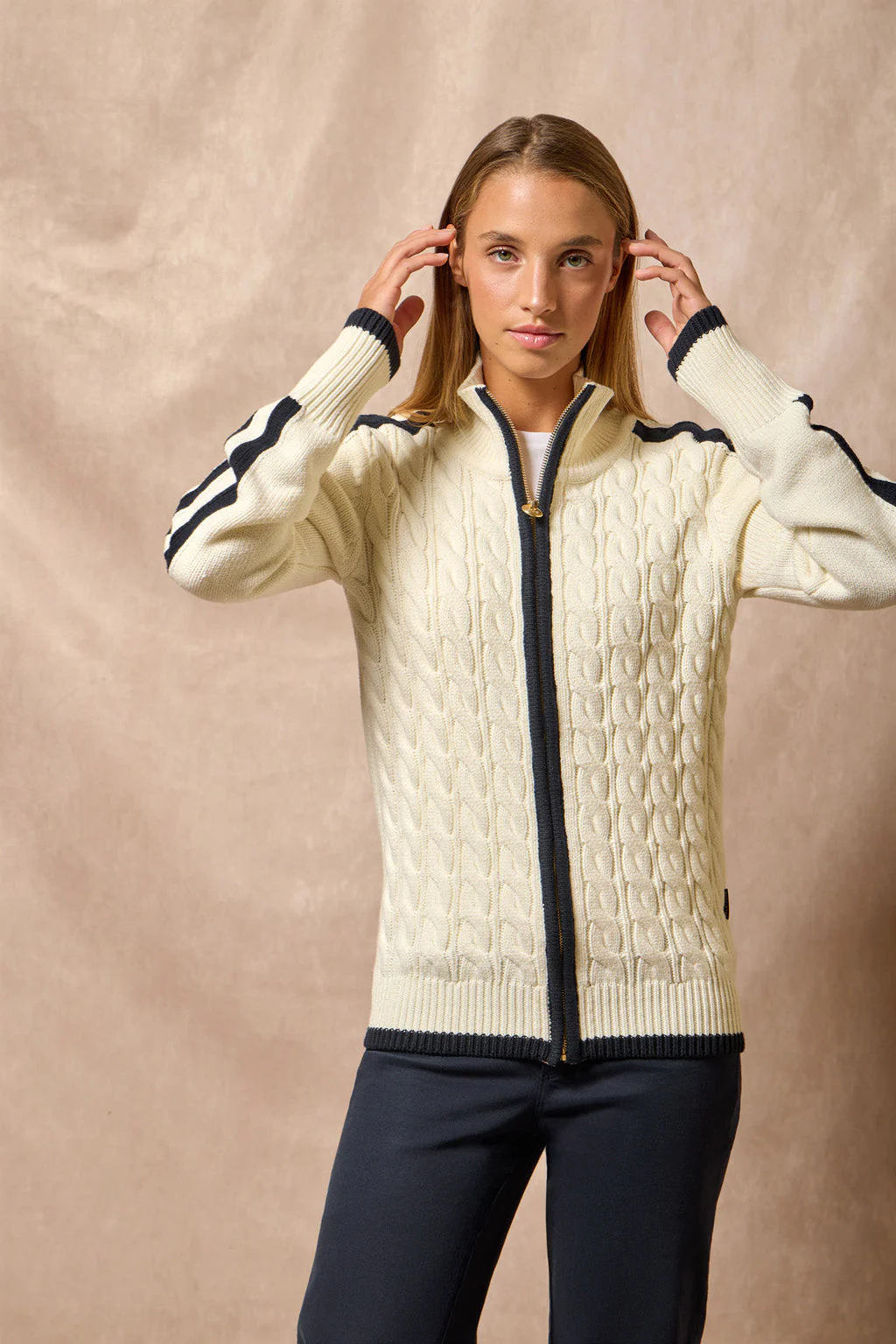 Beige zip cardigan with Nautic Polo Club patch - Image 6