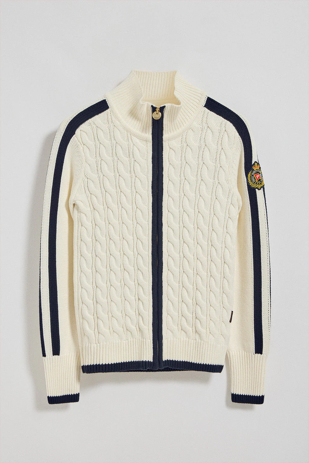 Beige zip cardigan with Nautic Polo Club patch - Image 8