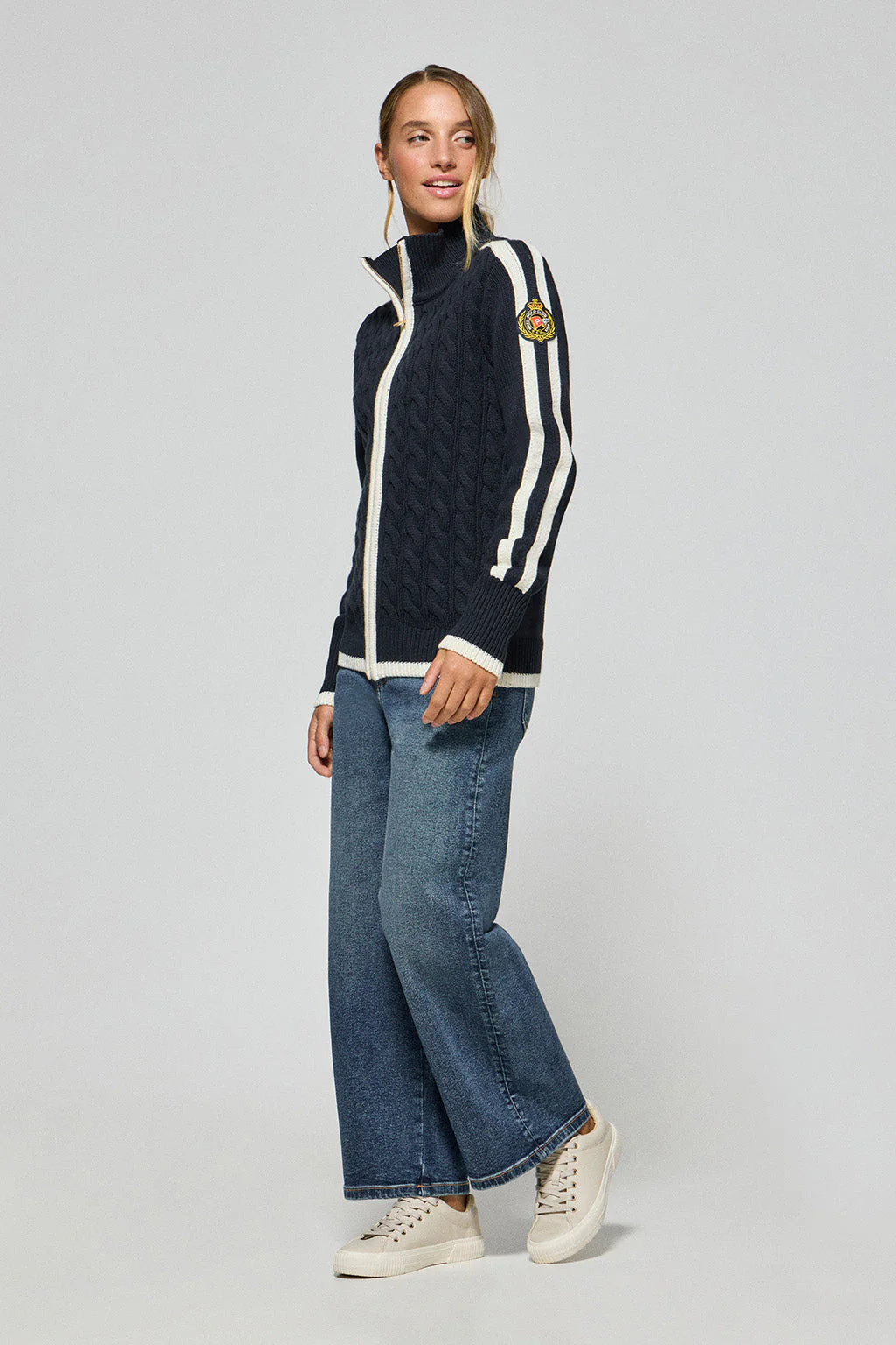 Navy-blue zip cardigan with Nautic Polo Club patch - Image 3