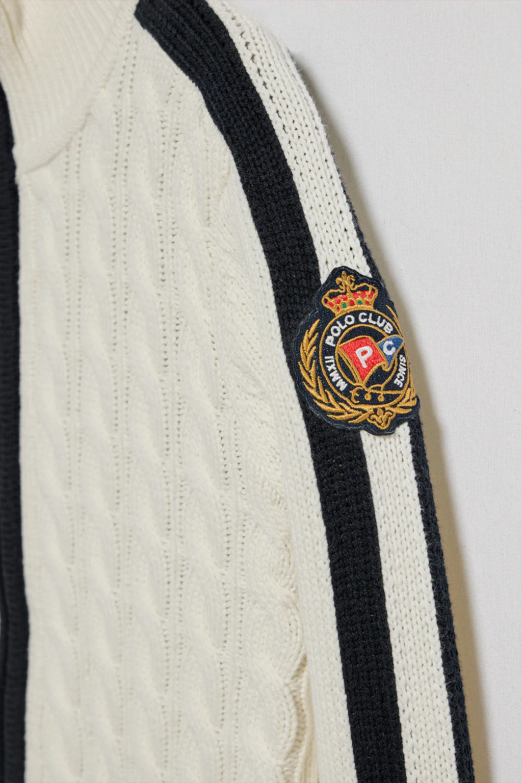 Beige cardigan with zip and Nautic Polo Club patch - Image 7