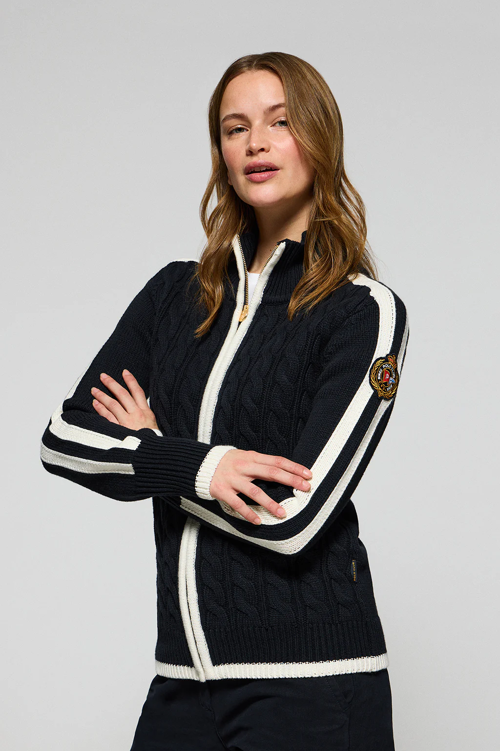 Navy-blue cardigan with zip and Nautic Polo Club patch