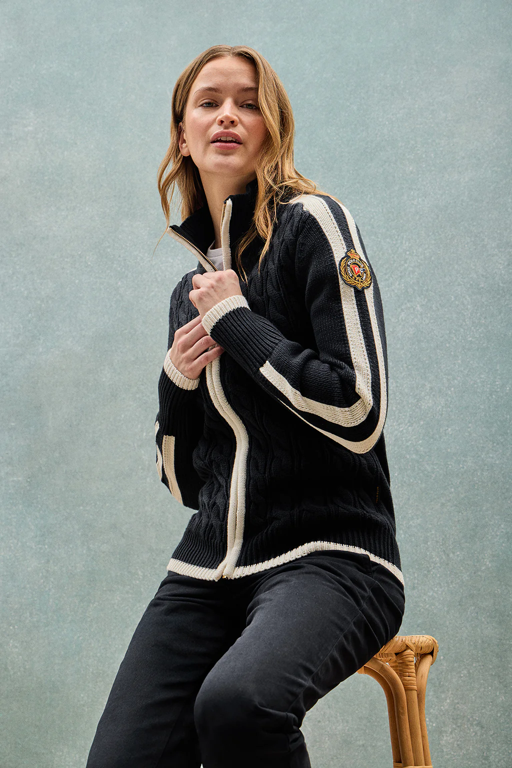 Navy-blue cardigan with zip and Nautic Polo Club patch - Image 12