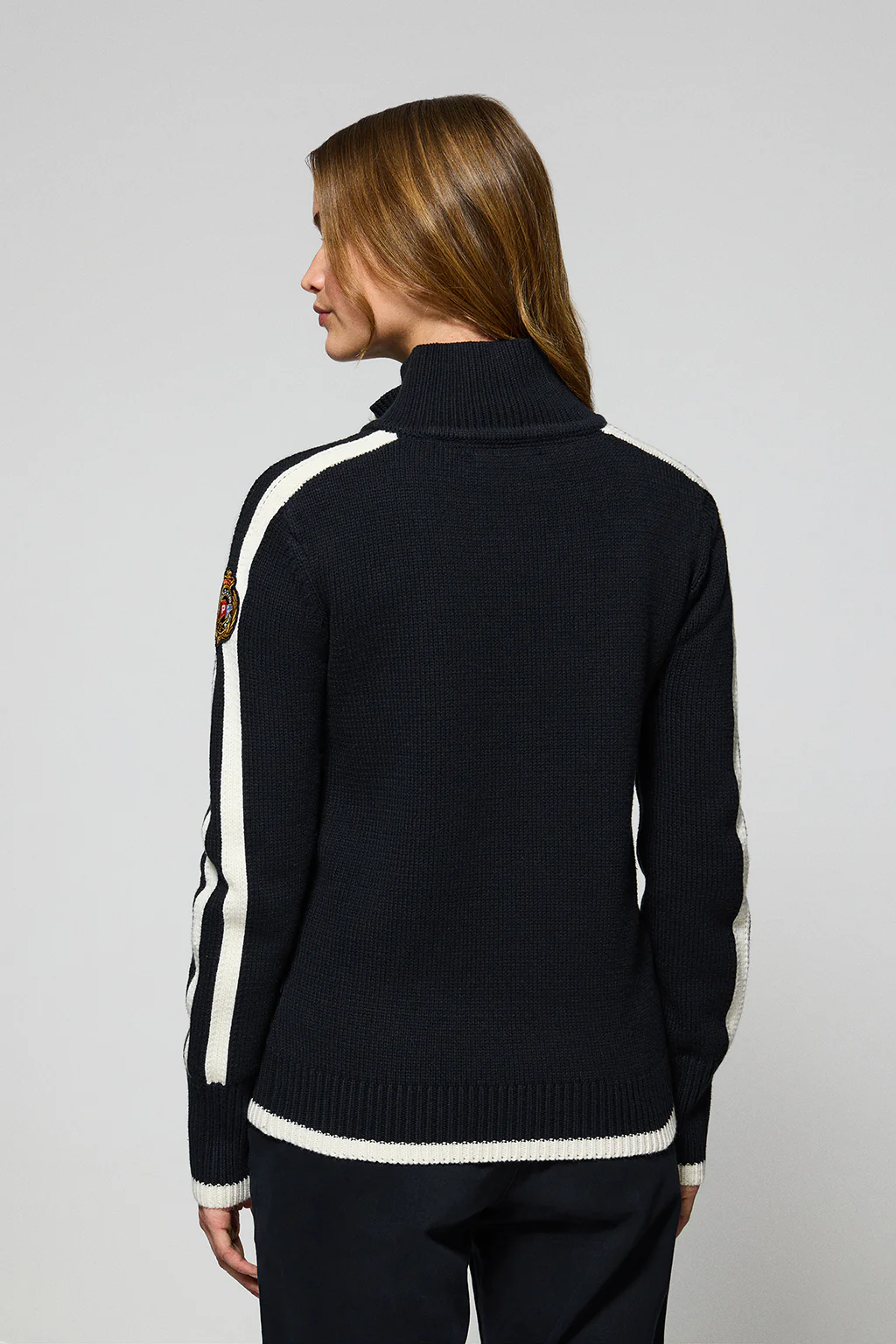 Navy-blue cardigan with zip and Nautic Polo Club patch - Image 2