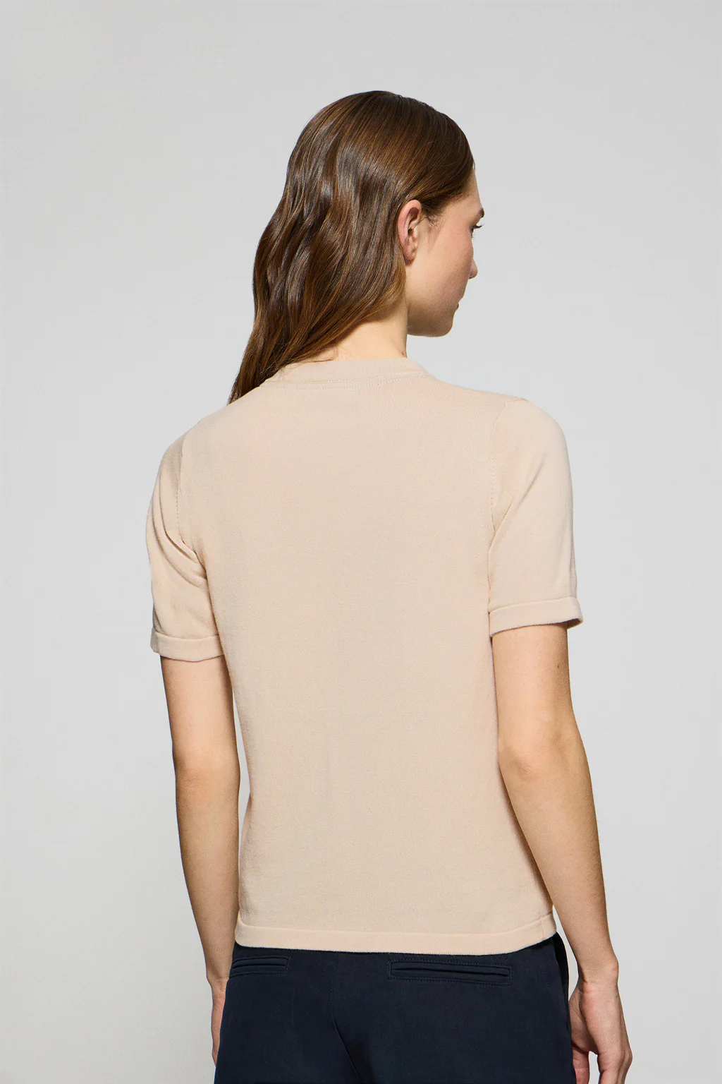 Beige short-sleeve buttoned cardigan with Rigby Go logo - Image 2