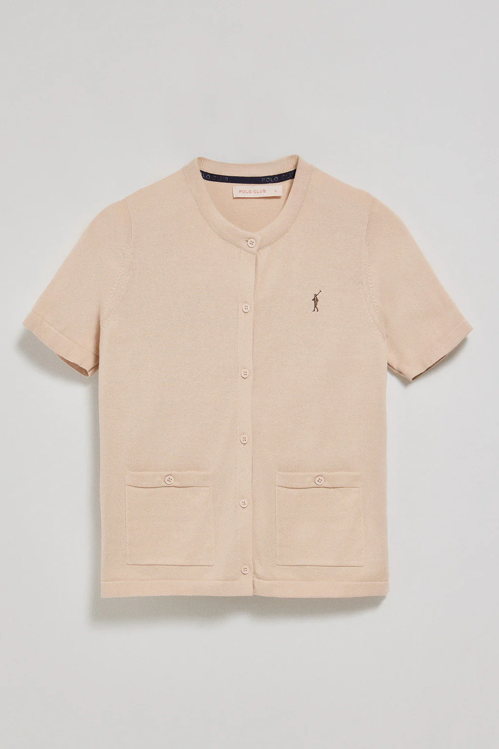 Beige short-sleeve buttoned cardigan with Rigby Go logo - Image 5