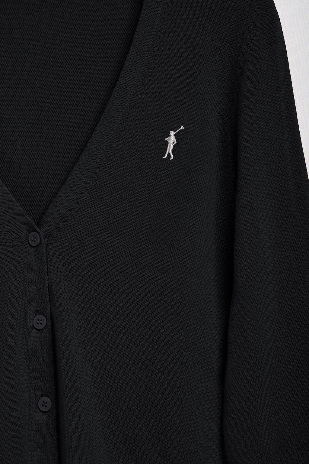 Black V-neck buttoned knit cardigan with Rigby Go logo - Image 6
