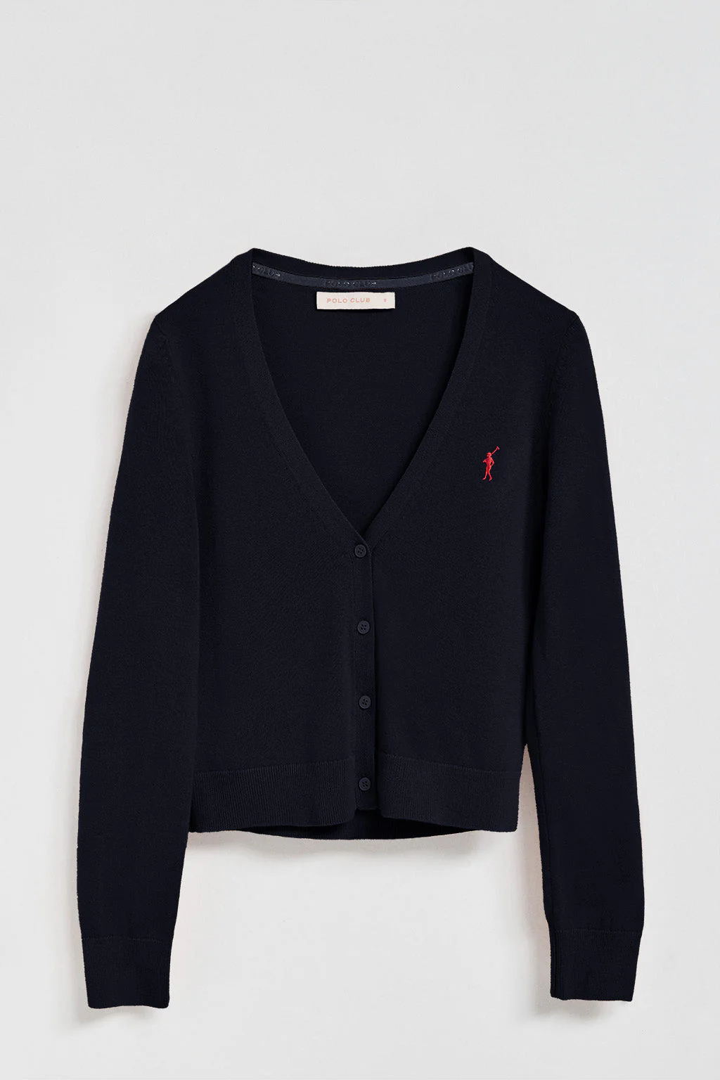 Navy-blue V-neck buttoned knit cardigan with Rigby Go logo - Image 6