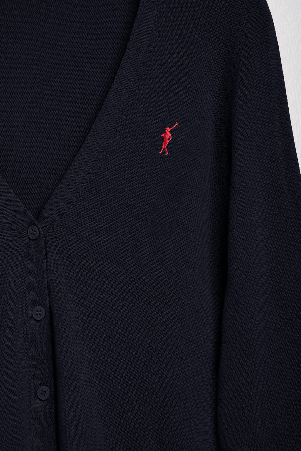 Navy-blue V-neck buttoned knit cardigan with Rigby Go logo - Image 7