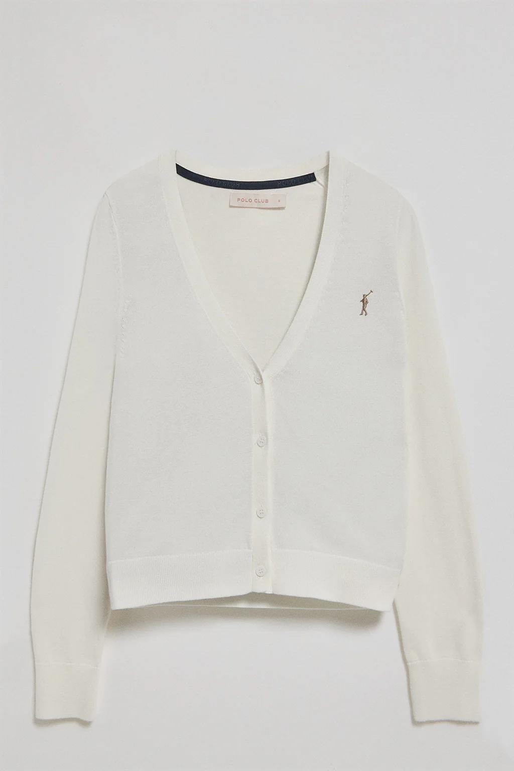 Beige V-neck buttoned knit cardigan with Rigby Go logo - Image 7