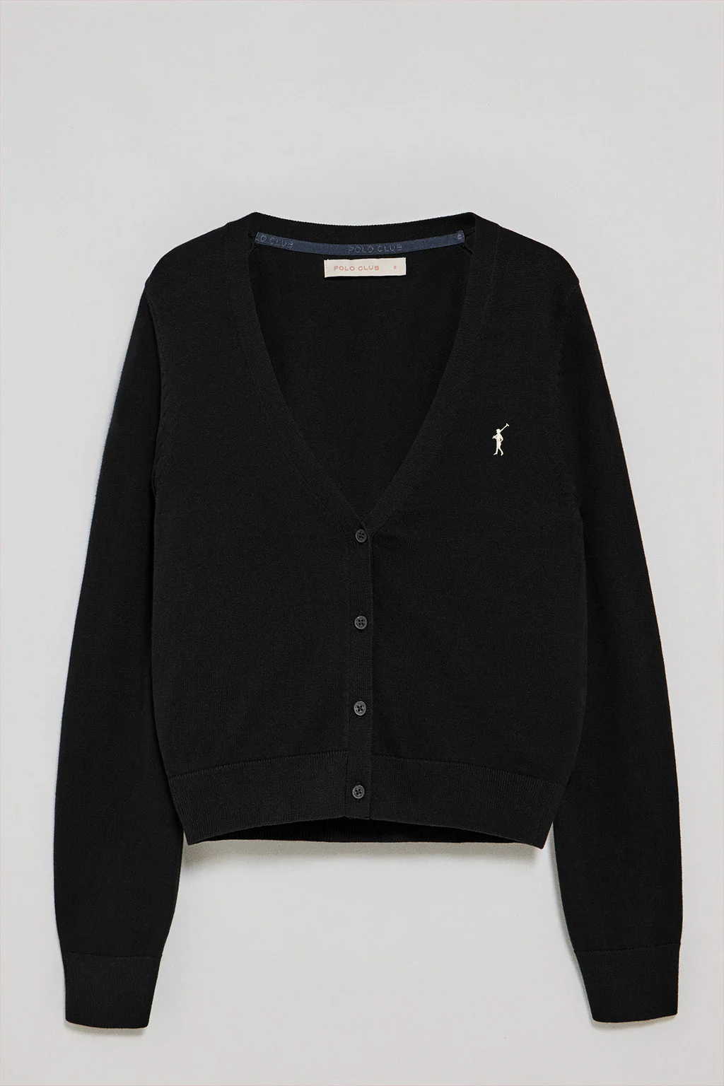 Black V-neck buttoned knit cardigan with Rigby Go logo - Image 10