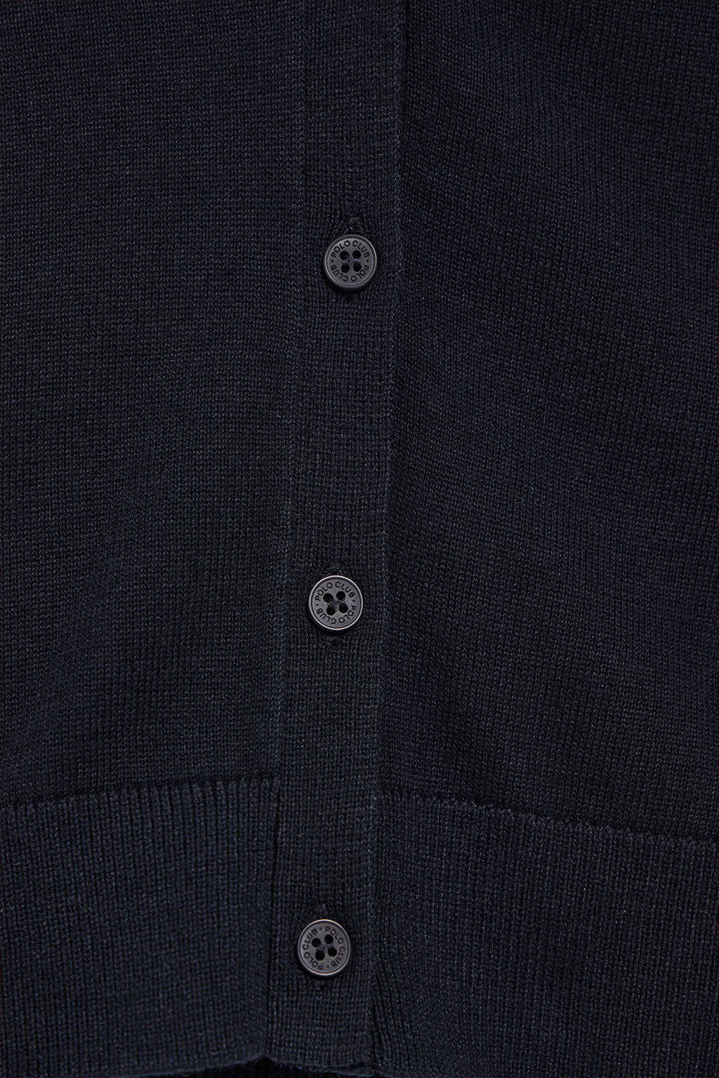 Navy-blue V-neck buttoned knit cardigan with Rigby Go embroidery - Image 9