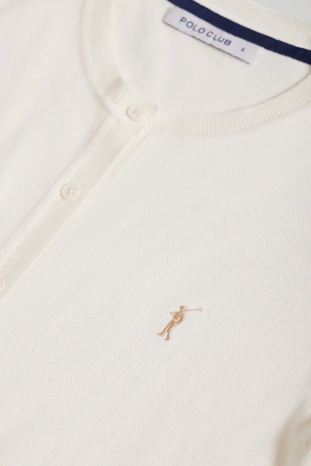 Beige knit cardigan with buttons and embroidered Rigby Go logo - Image 6