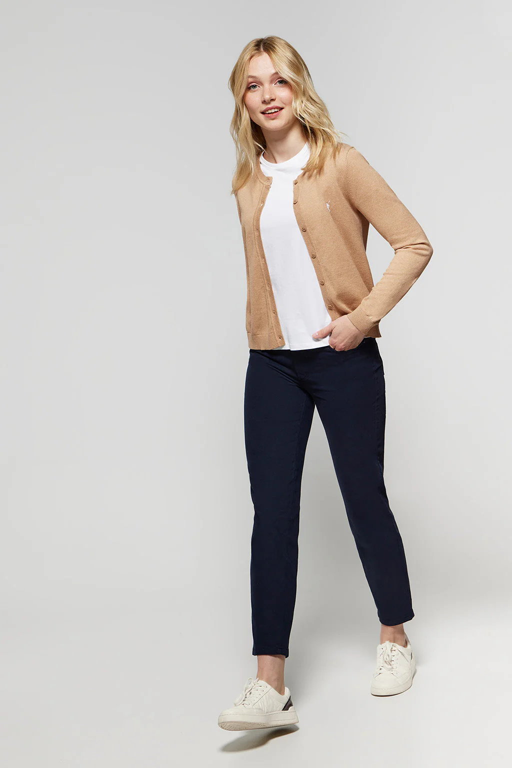 Caramel knit cardigan with buttons and embroidered Rigby Go logo - Image 2