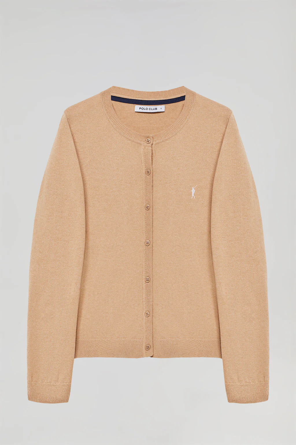 Caramel knit cardigan with buttons and embroidered Rigby Go logo - Image 5