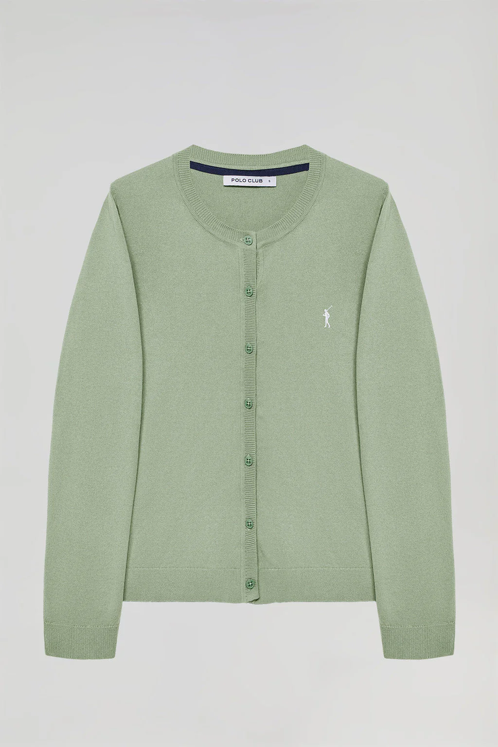 Jade-green knit cardigan with buttons and embroidered Rigby Go logo - Image 10