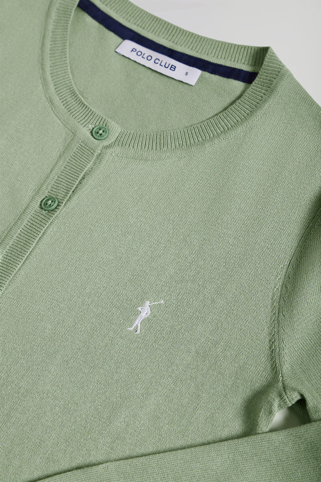 Jade-green knit cardigan with buttons and embroidered Rigby Go logo - Image 8