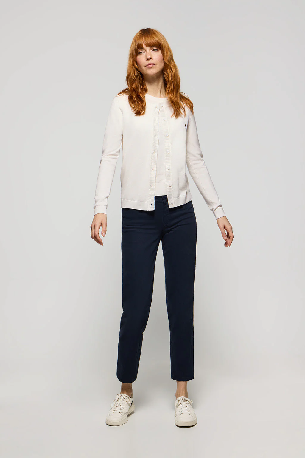 Beige knit cardigan with buttons and embroidered Rigby Go logo - Image 2