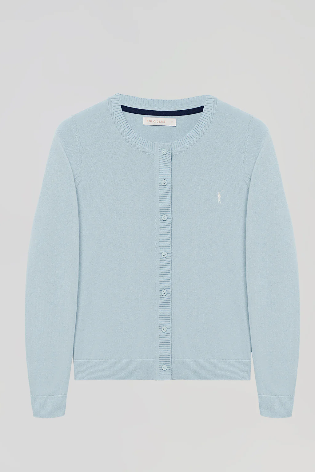 Sky-blue knit cardigan with buttons and embroidered Rigby Go logo - Image 10