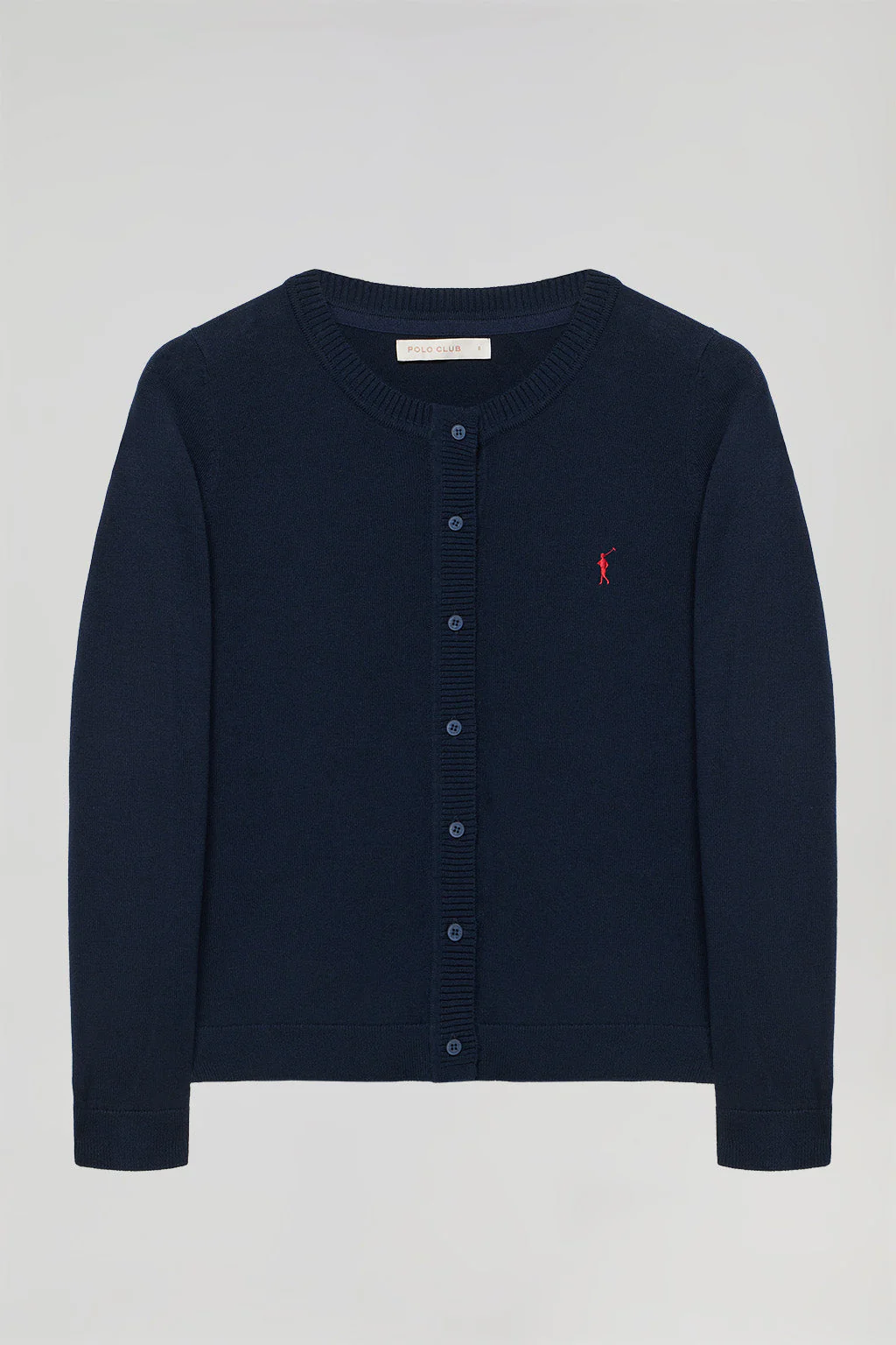 Navy-blue knit cardigan with buttons and embroidered Rigby Go logo - Image 9