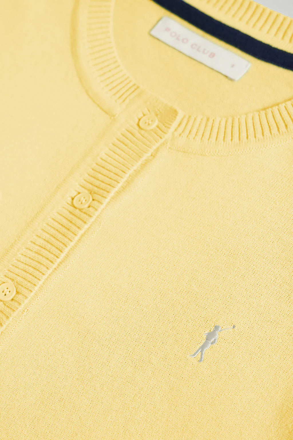 Light-yellow knit cardigan with buttons and embroidered Rigby Go logo - Image 6