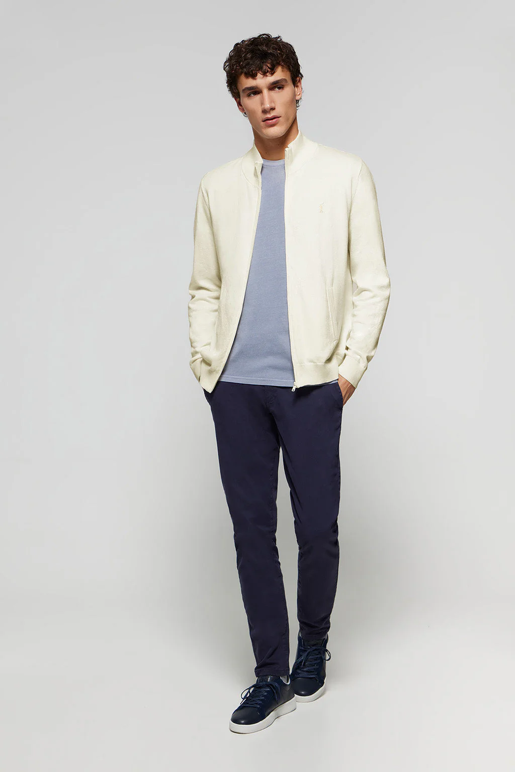 Beige cotton cardigan with zip and Rigby Go embroidery - Image 2