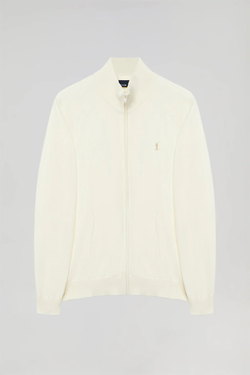 Beige cotton cardigan with zip and Rigby Go embroidery - Image 8