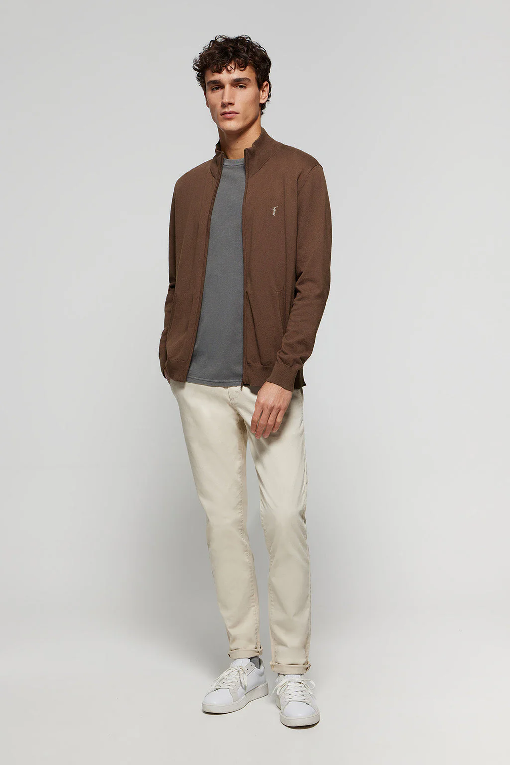 Brown cotton cardigan with zip and Rigby Go embroidery - Image 2