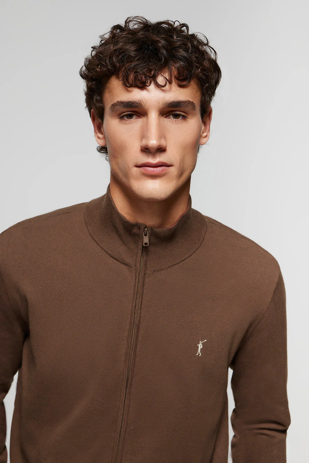 Brown cotton cardigan with zip and Rigby Go embroidery - Image 3