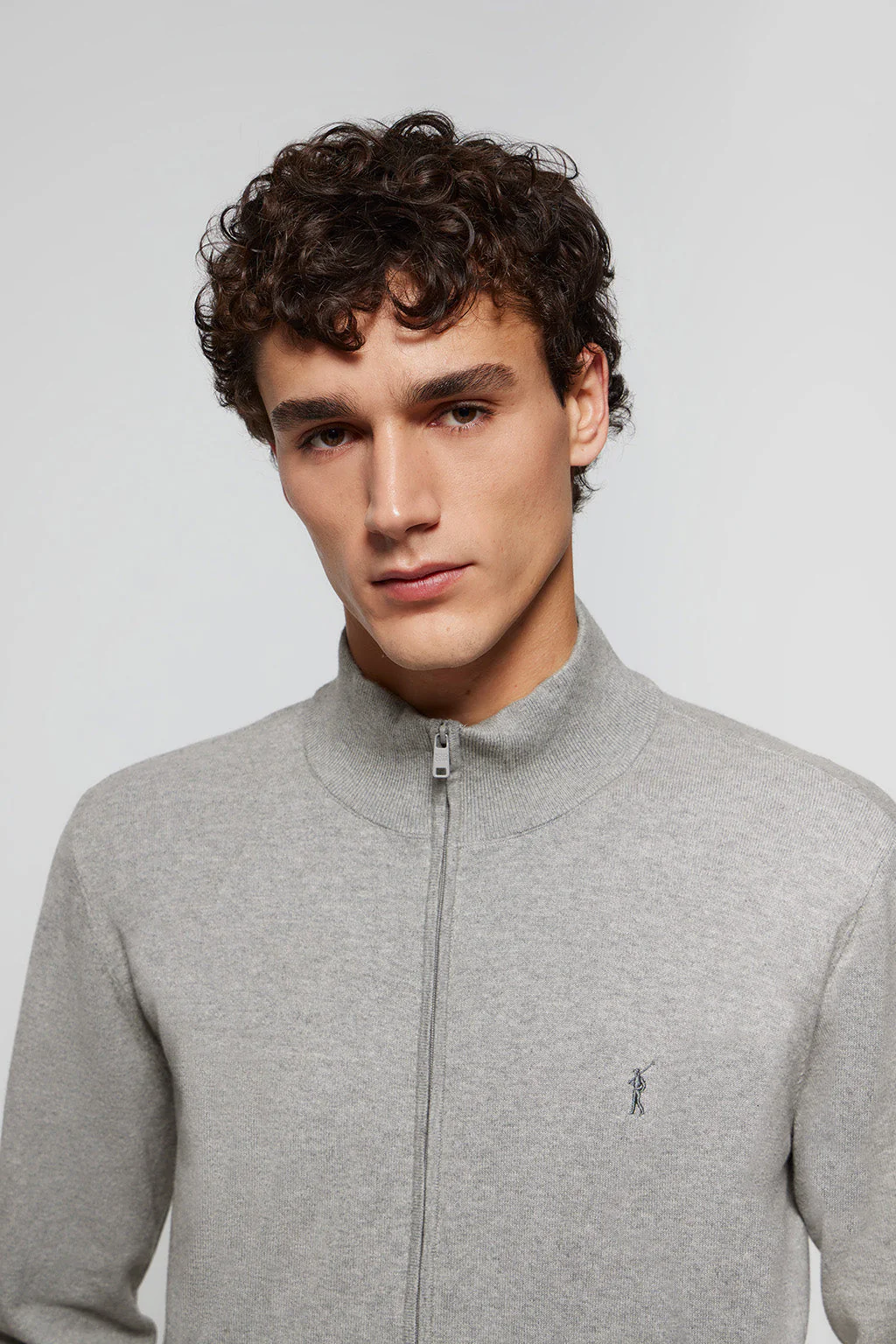 Grey-marl cotton cardigan with zip and Rigby Go embroidery - Image 3